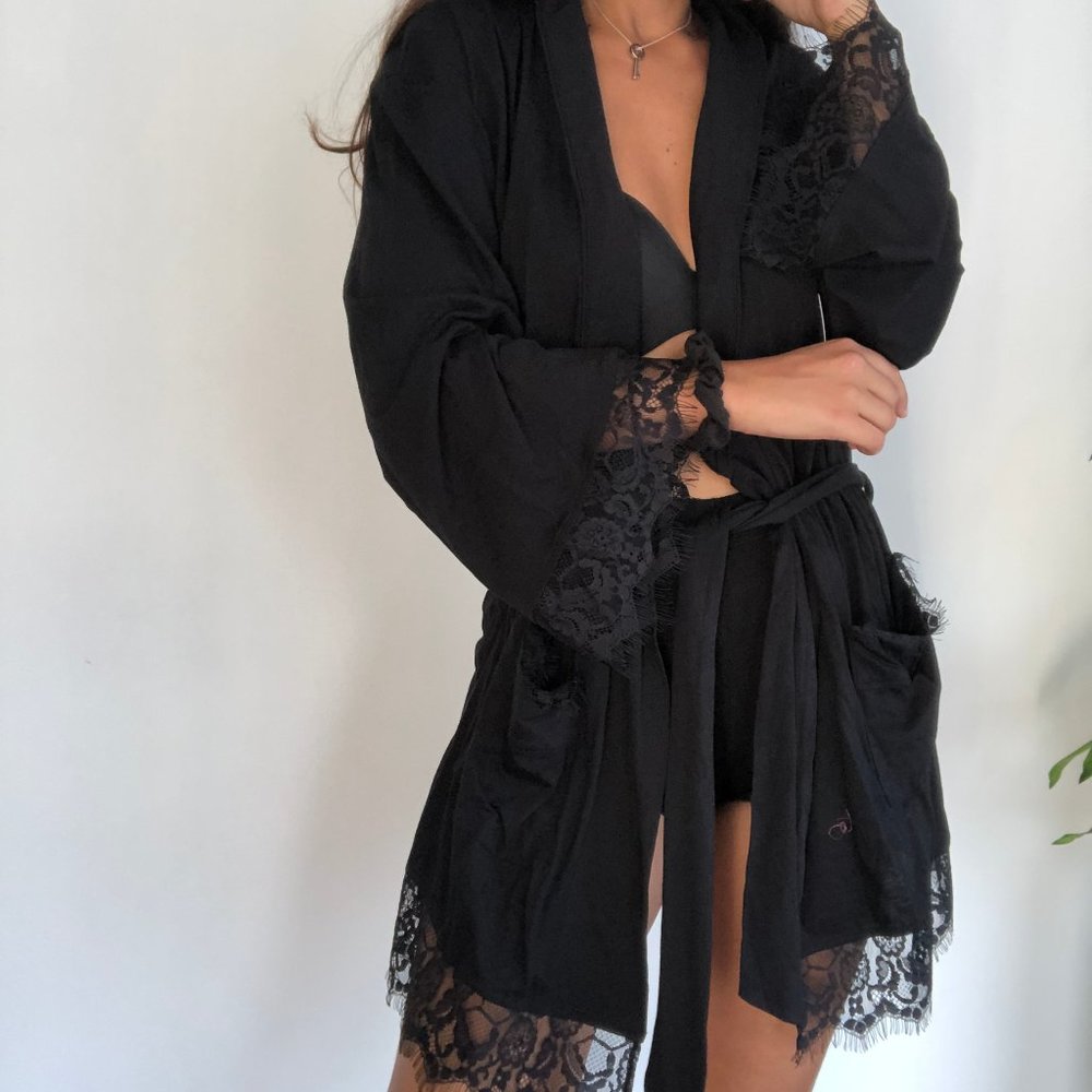 NWT Free People black lace robe S